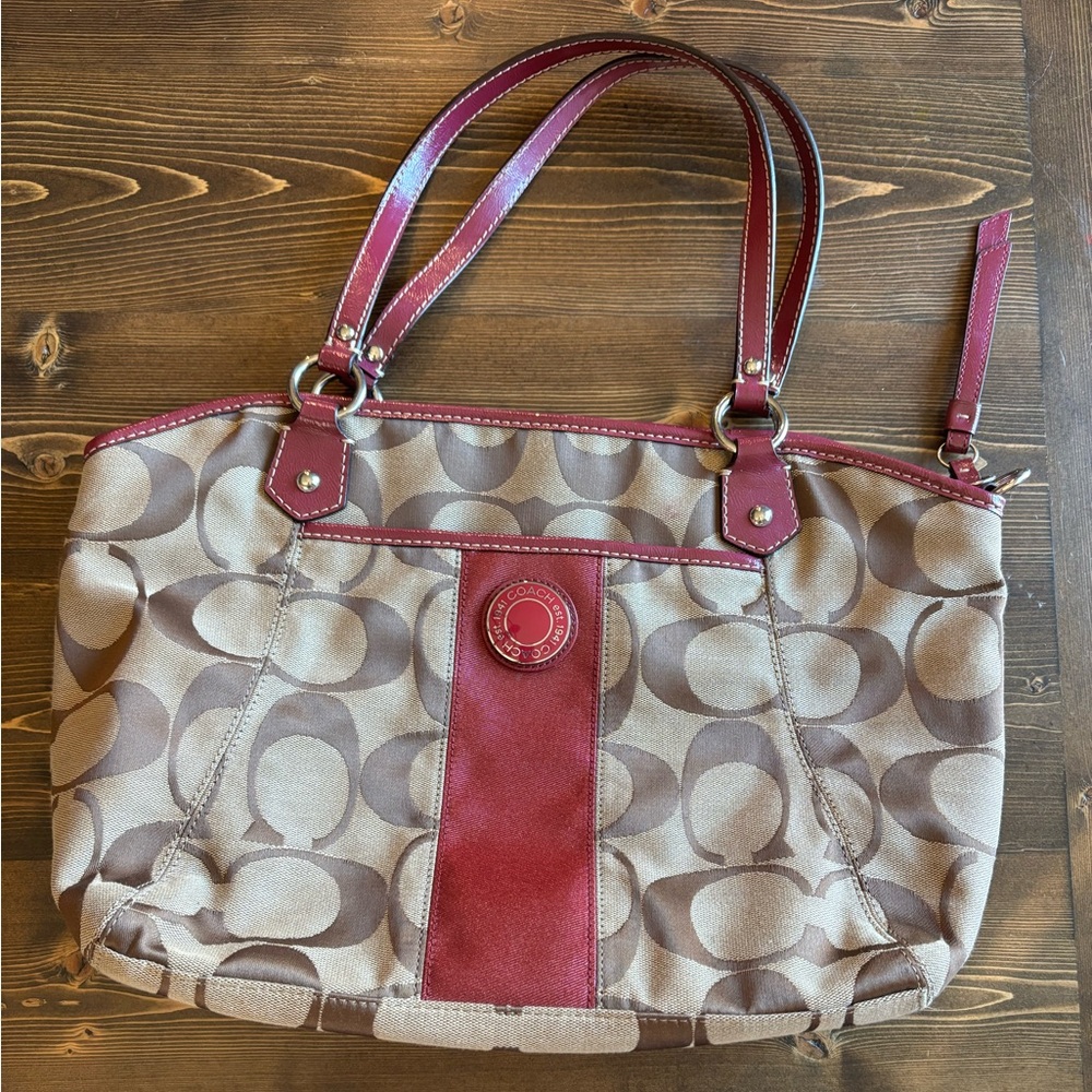 Coach Signature Stripe Pocket Tote H1263-F19203 with Matching Wallet